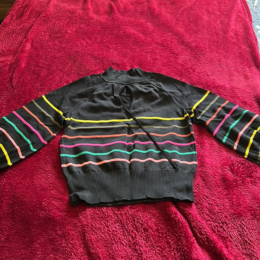 NY&C black key hole sweater with stripes.  Women’s small